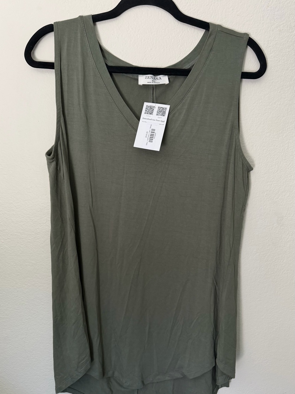 Zenana Olive Green Sleeveless Tank, Size XL, NWT